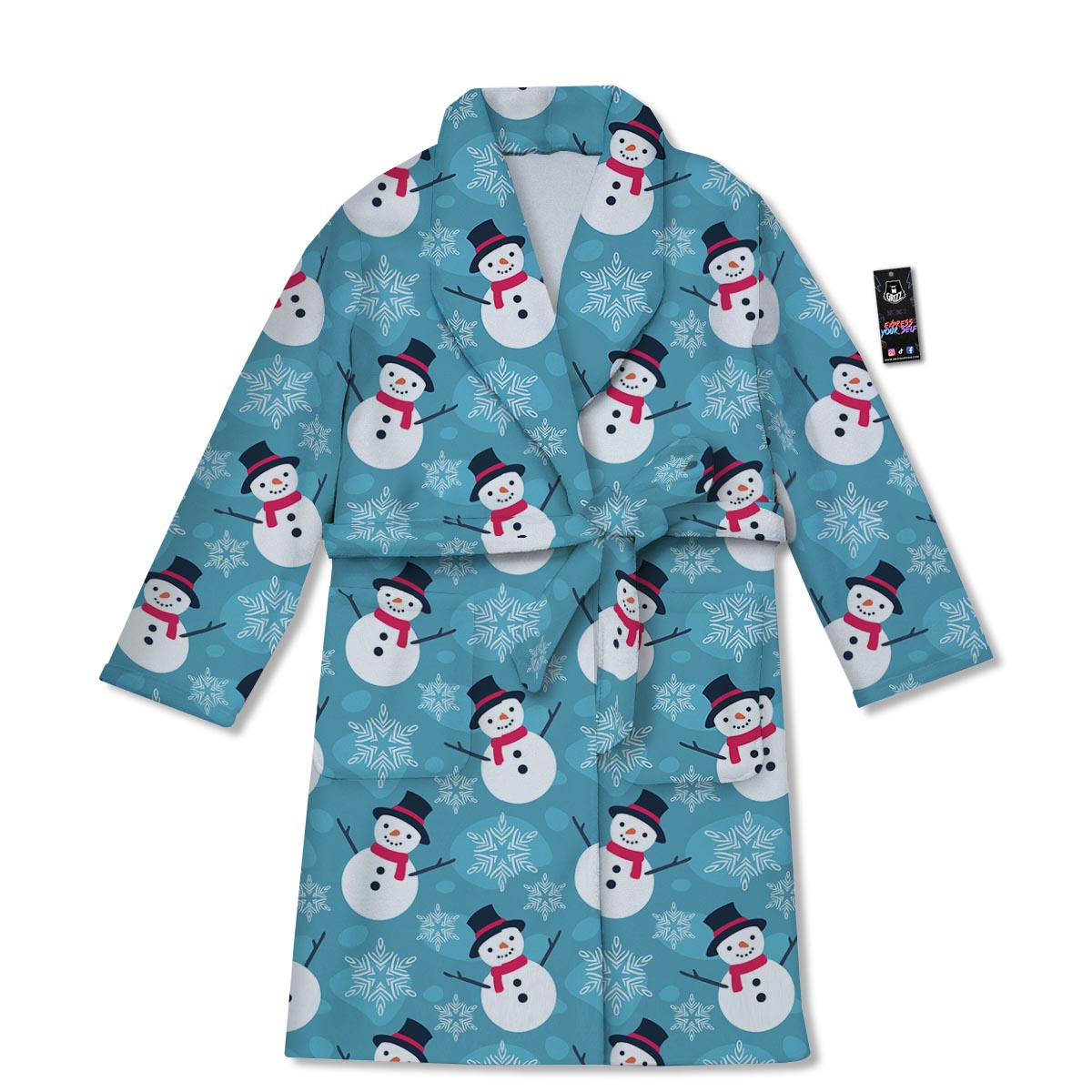 Snowman Teal Print Pattern Bathrobe-grizzshop