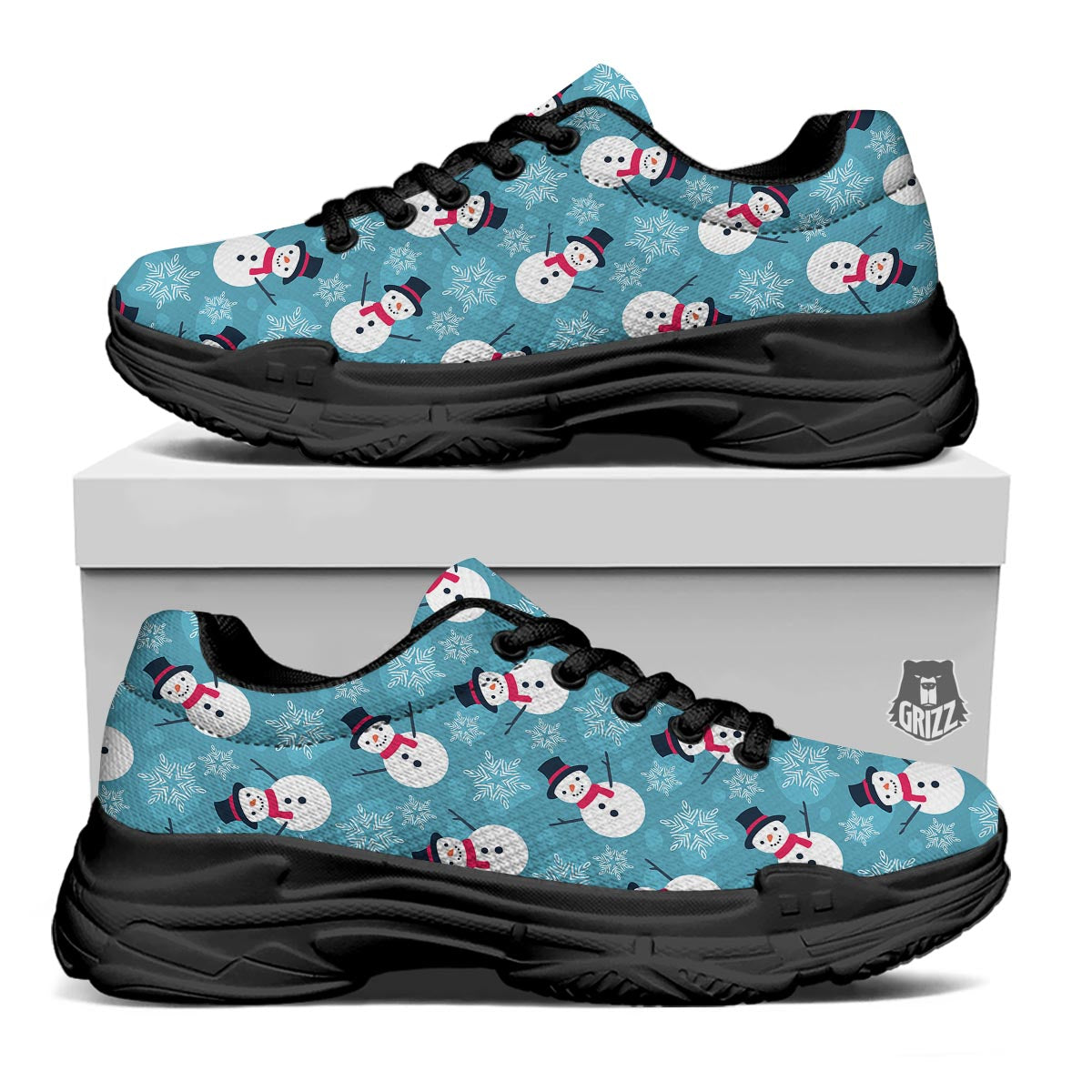 Snowman Teal Print Pattern Black Chunky Shoes-grizzshop
