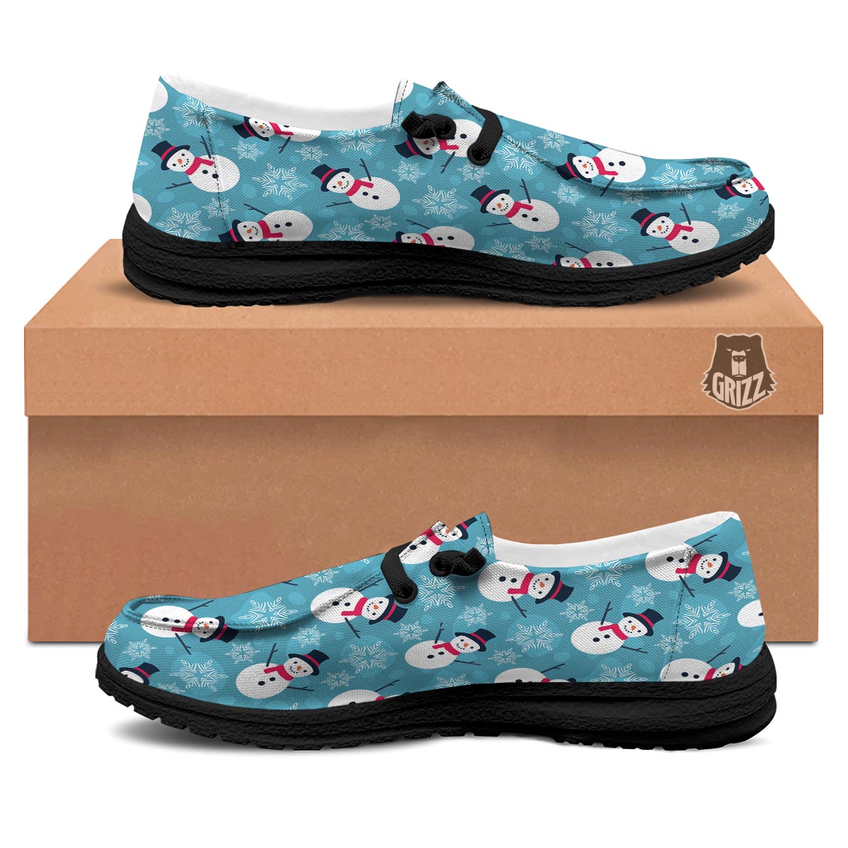 Snowman Teal Print Pattern Black Loafers-grizzshop