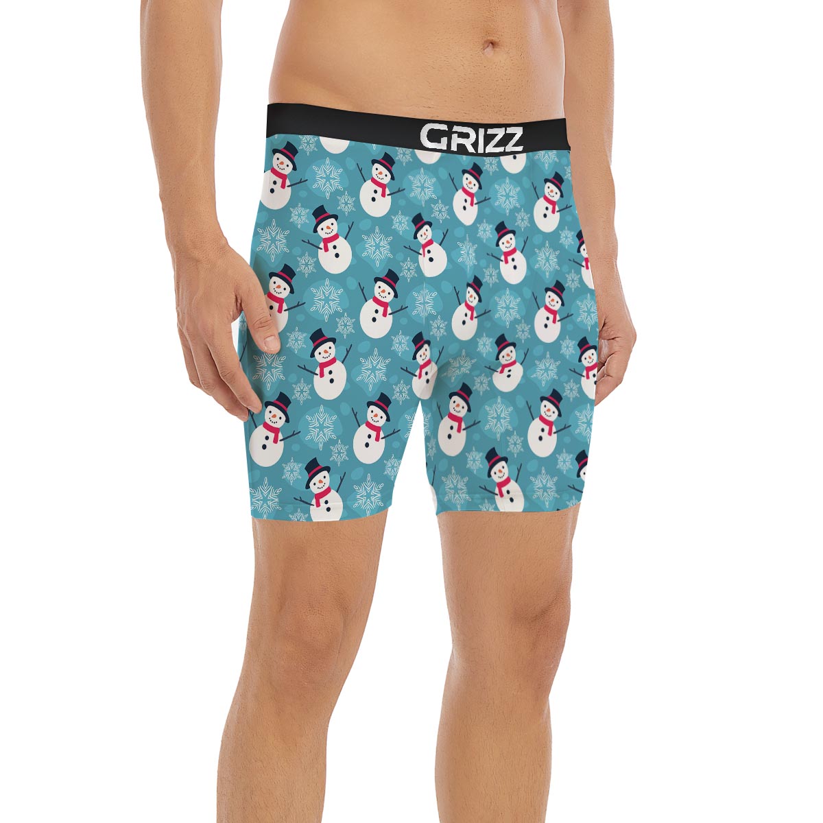 Snowman Teal Print Pattern Boxer Briefs-grizzshop
