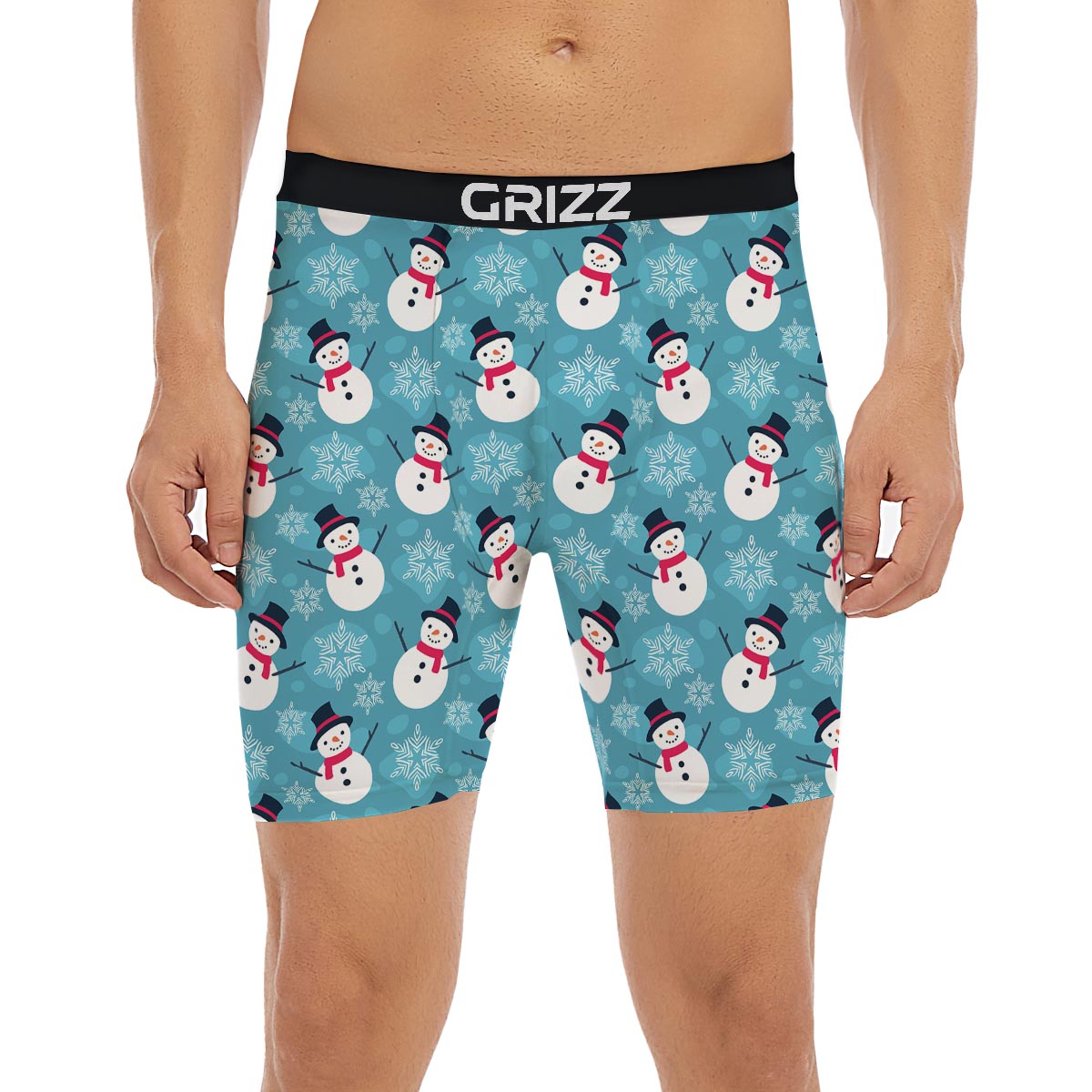 Snowman Teal Print Pattern Boxer Briefs-grizzshop