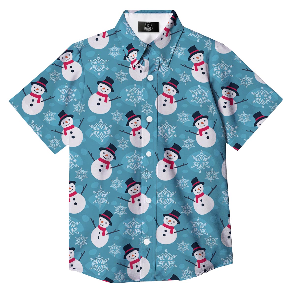 Snowman Teal Print Pattern Button Up Shirt-grizzshop