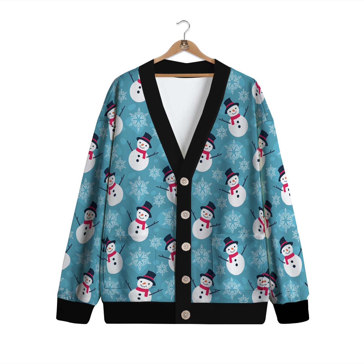 Snowman Teal Print Pattern Cardigan-grizzshop