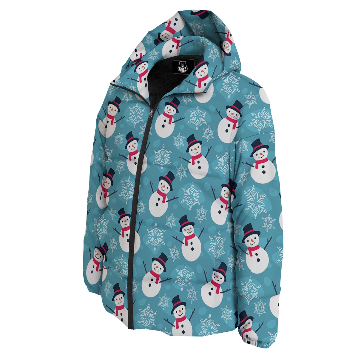 Snowman Teal Print Pattern Down Jacket-grizzshop