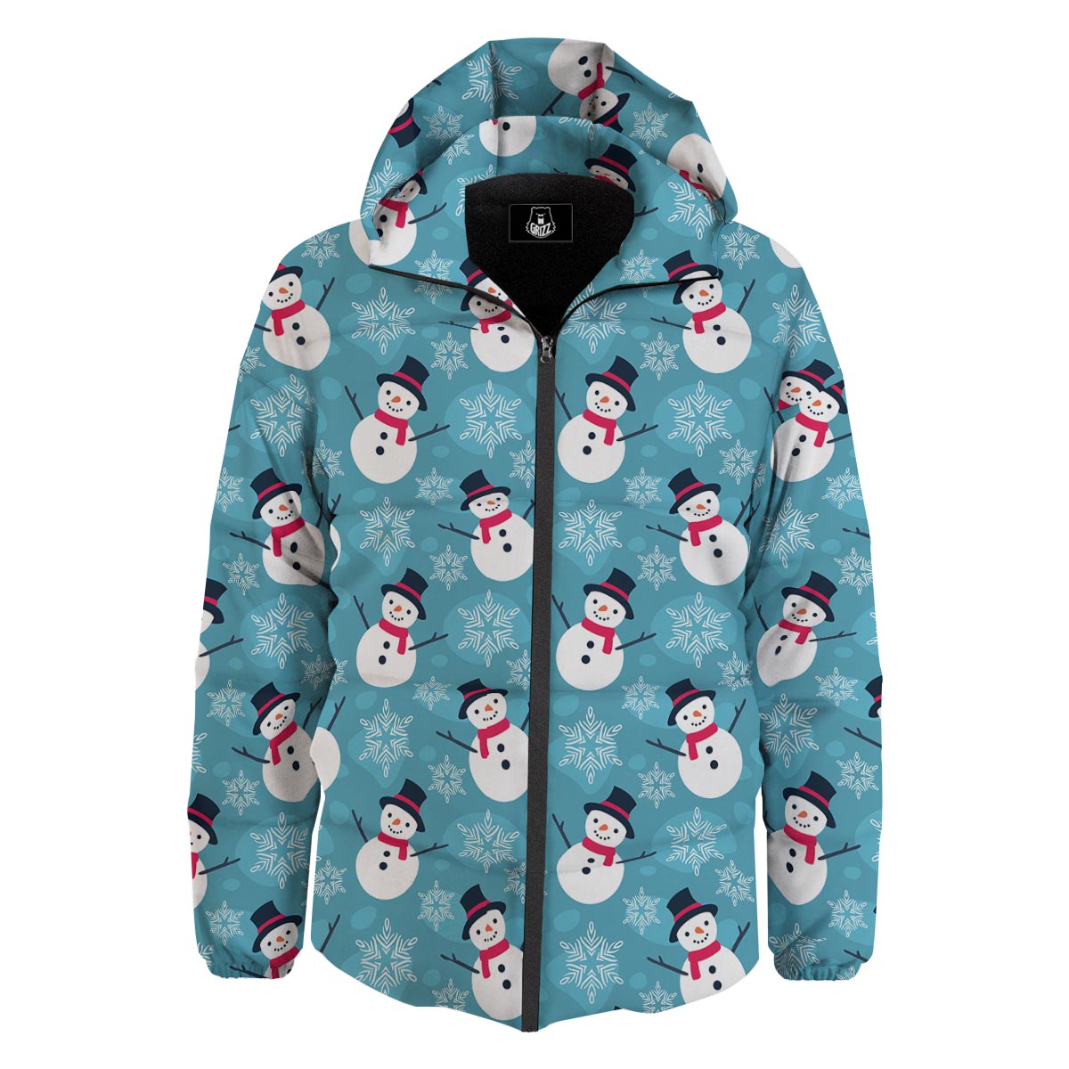 Snowman Teal Print Pattern Down Jacket-grizzshop