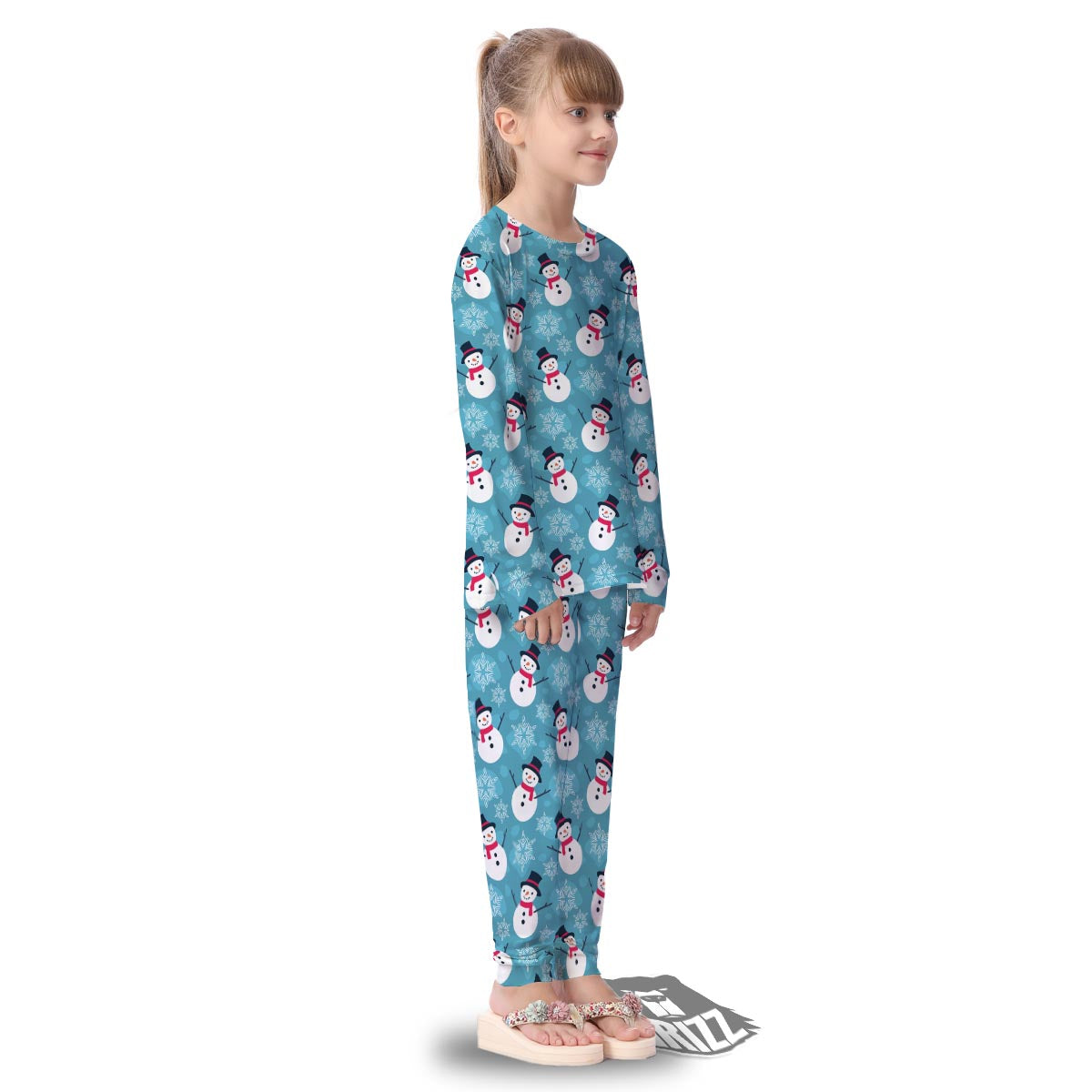 Snowman Teal Print Pattern Kid's Pajamas-grizzshop