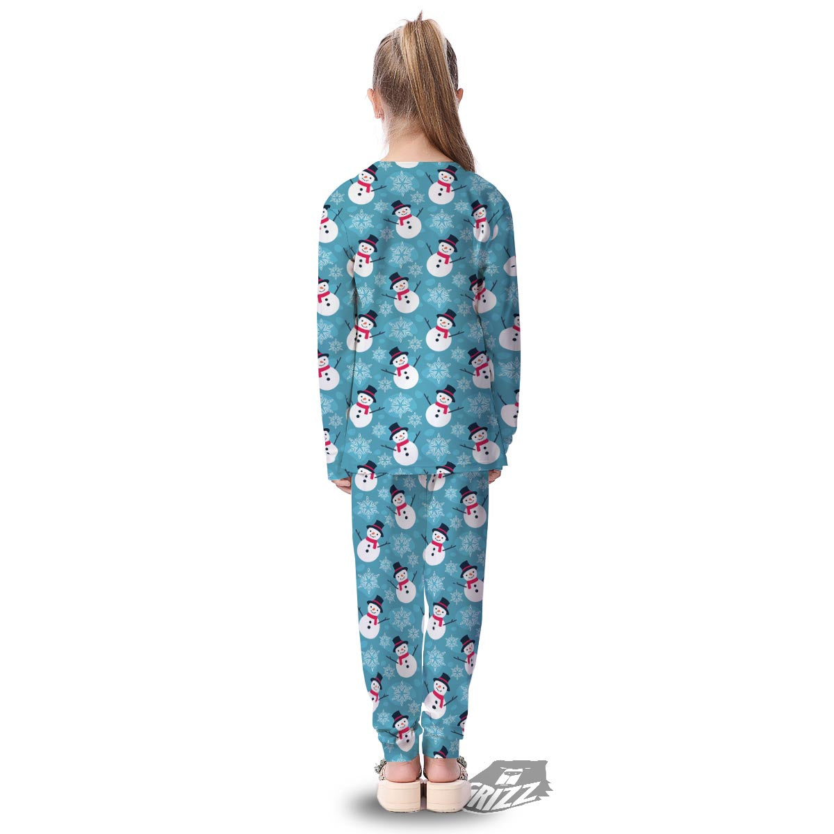 Snowman Teal Print Pattern Kid's Pajamas-grizzshop