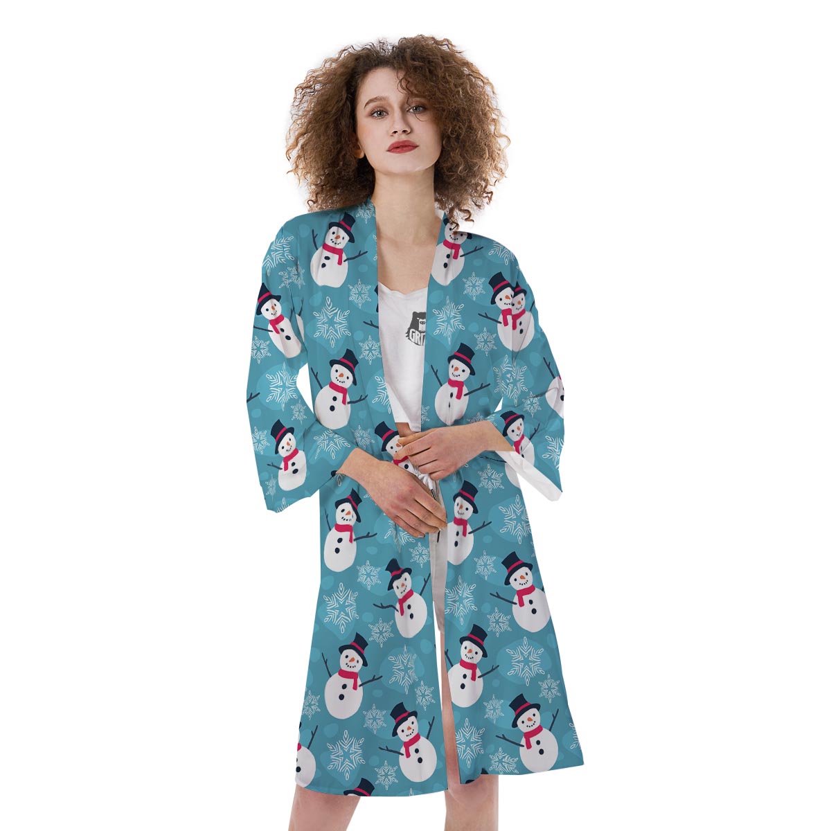 Snowman Teal Print Pattern Kimono-grizzshop