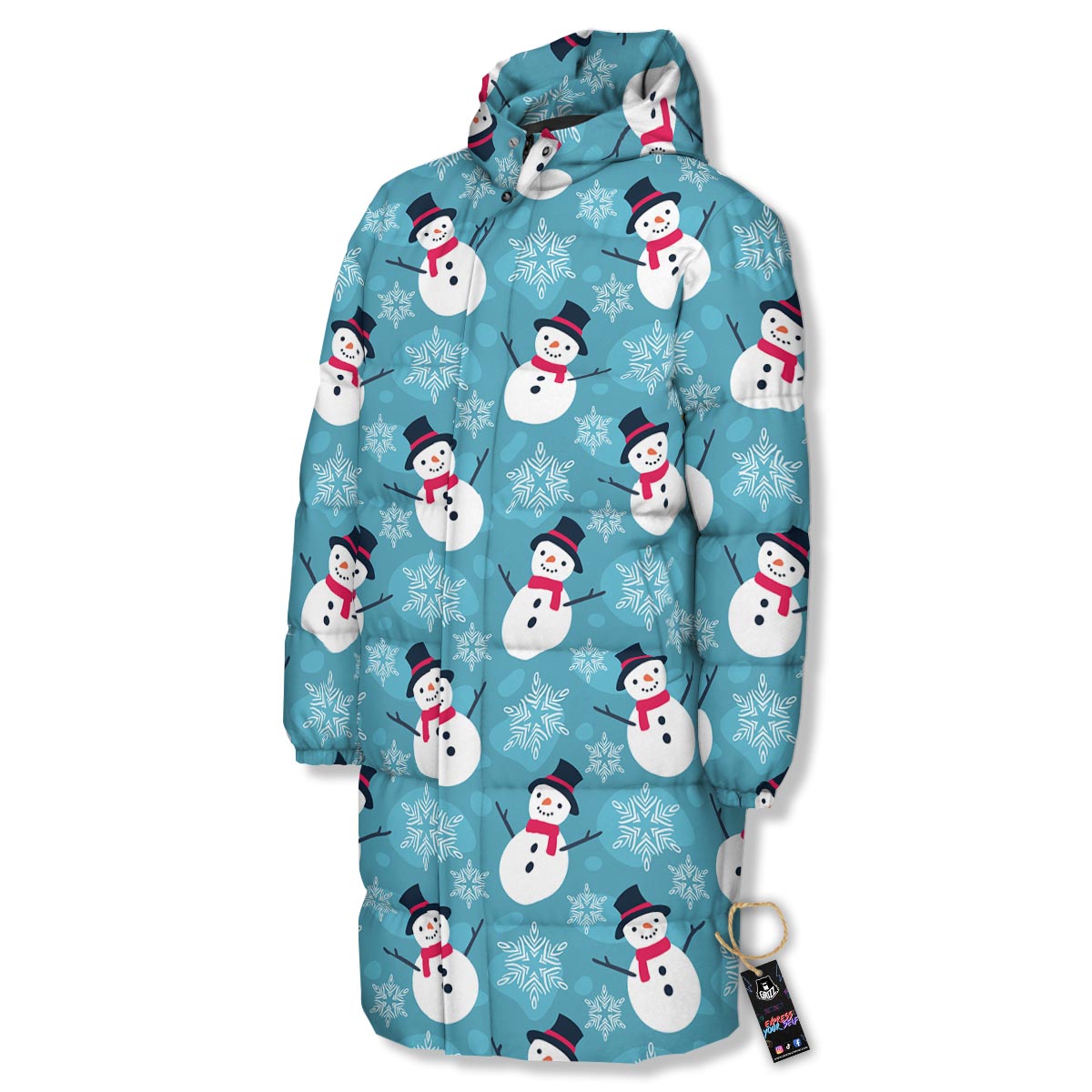 Snowman Teal Print Pattern Long Down Jacket-grizzshop