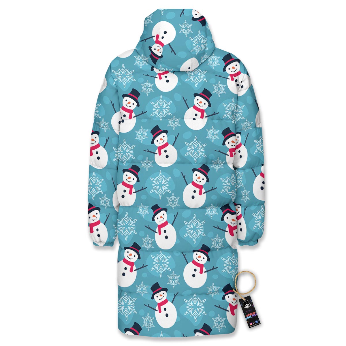 Snowman Teal Print Pattern Long Down Jacket-grizzshop