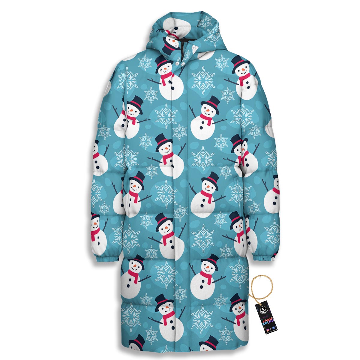 Snowman Teal Print Pattern Long Down Jacket-grizzshop