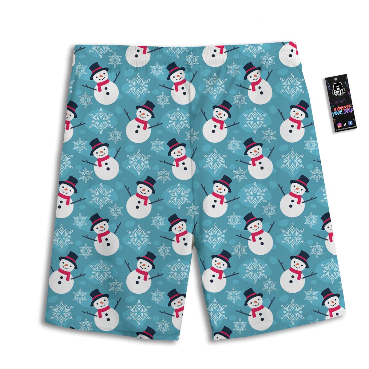 Snowman Teal Print Pattern Men's Athletic Shorts
