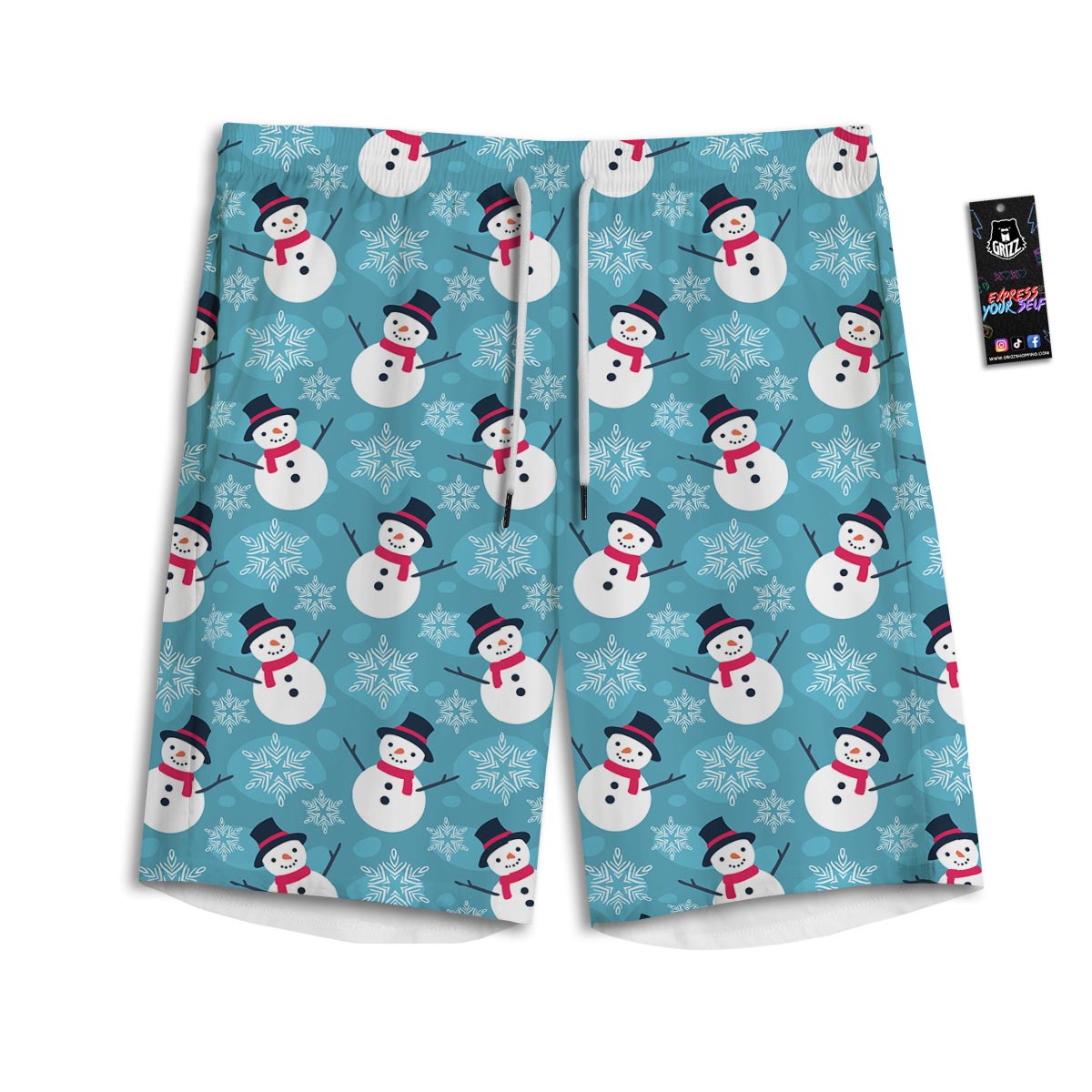 Snowman Teal Print Pattern Men's Athletic Shorts