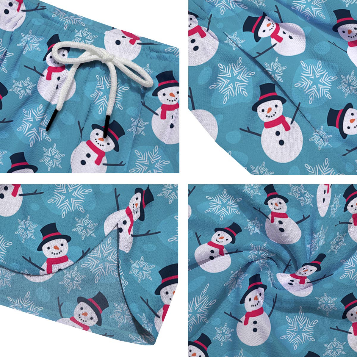 Snowman Teal Print Pattern Men's Running Shorts-grizzshop