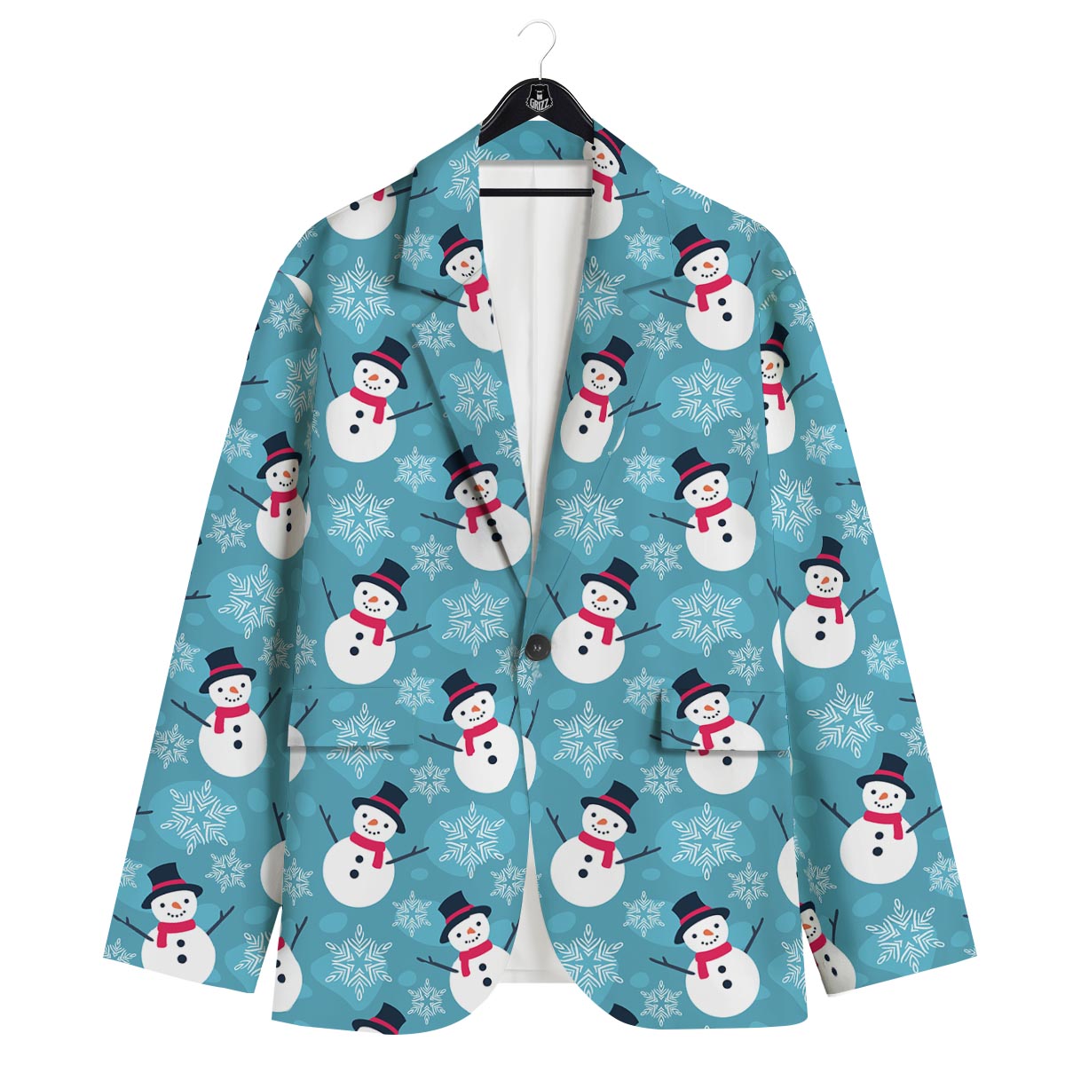 Snowman Teal Print Pattern Men's Sport Coat-grizzshop