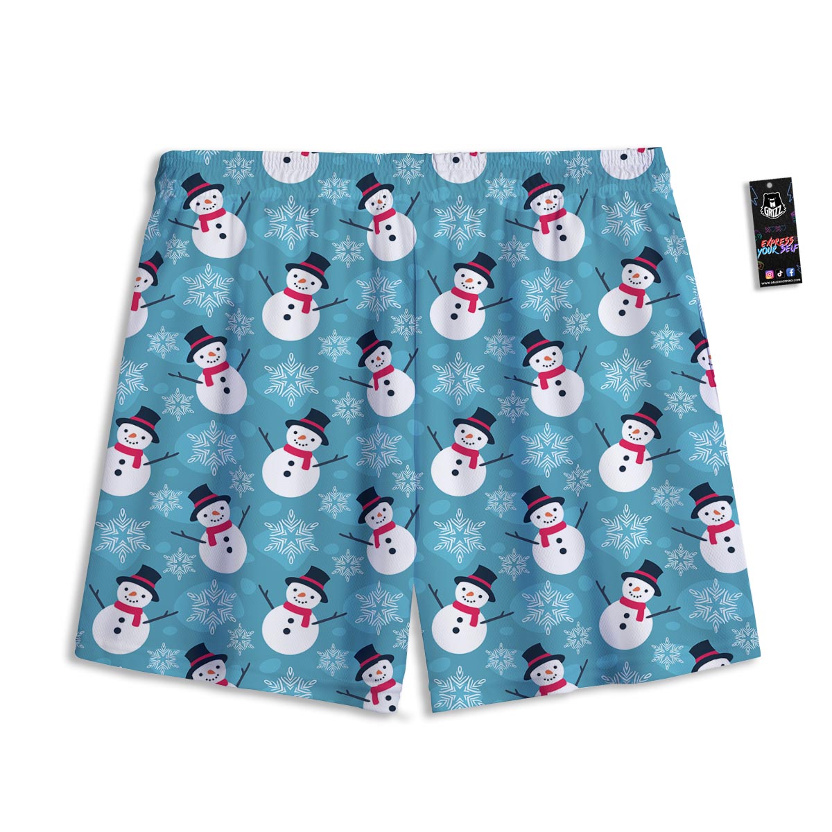 Snowman Teal Print Pattern Mesh Shorts