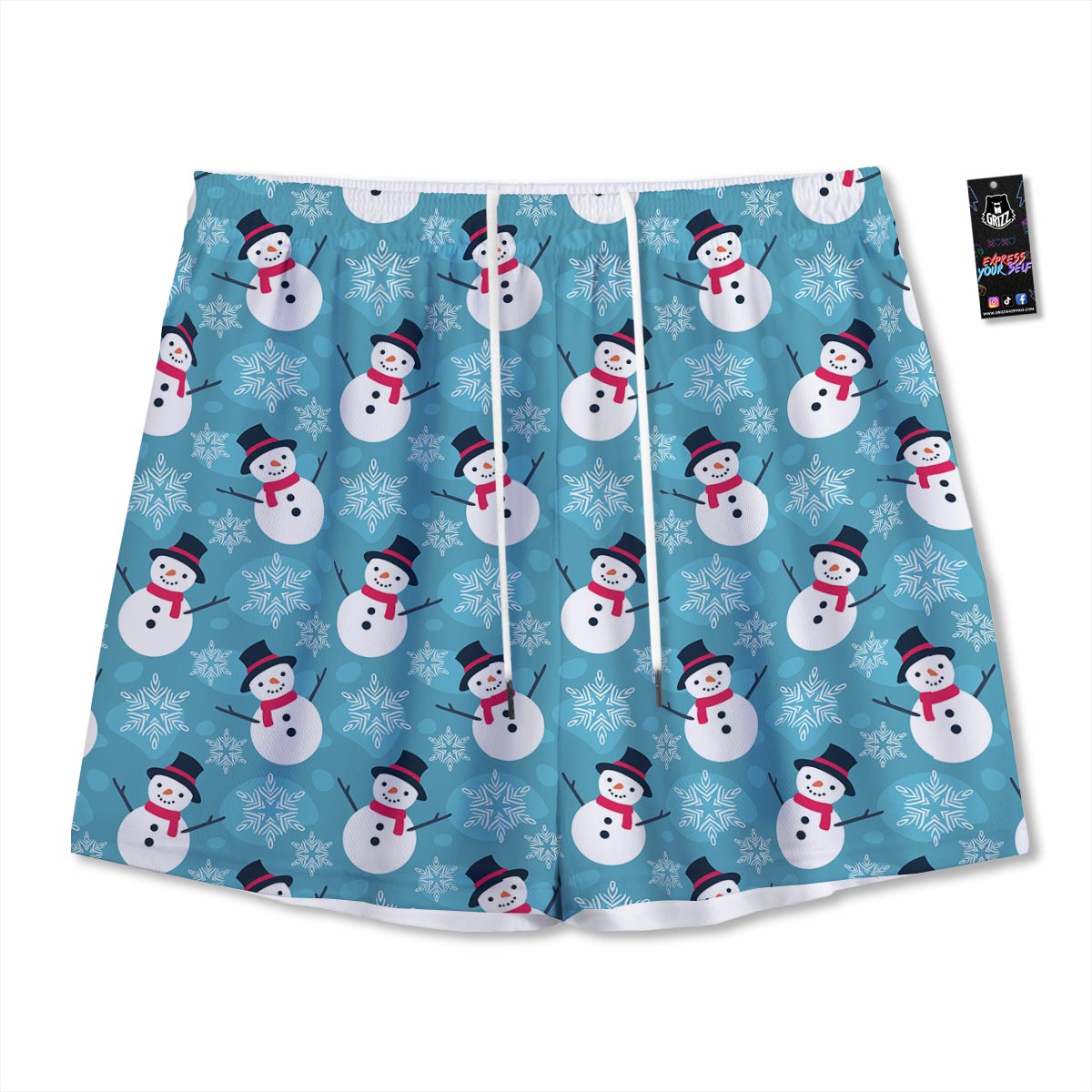 Snowman Teal Print Pattern Mesh Shorts