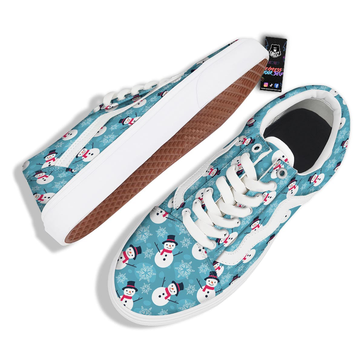 Snowman Teal Print Pattern Skate Shoes-grizzshop