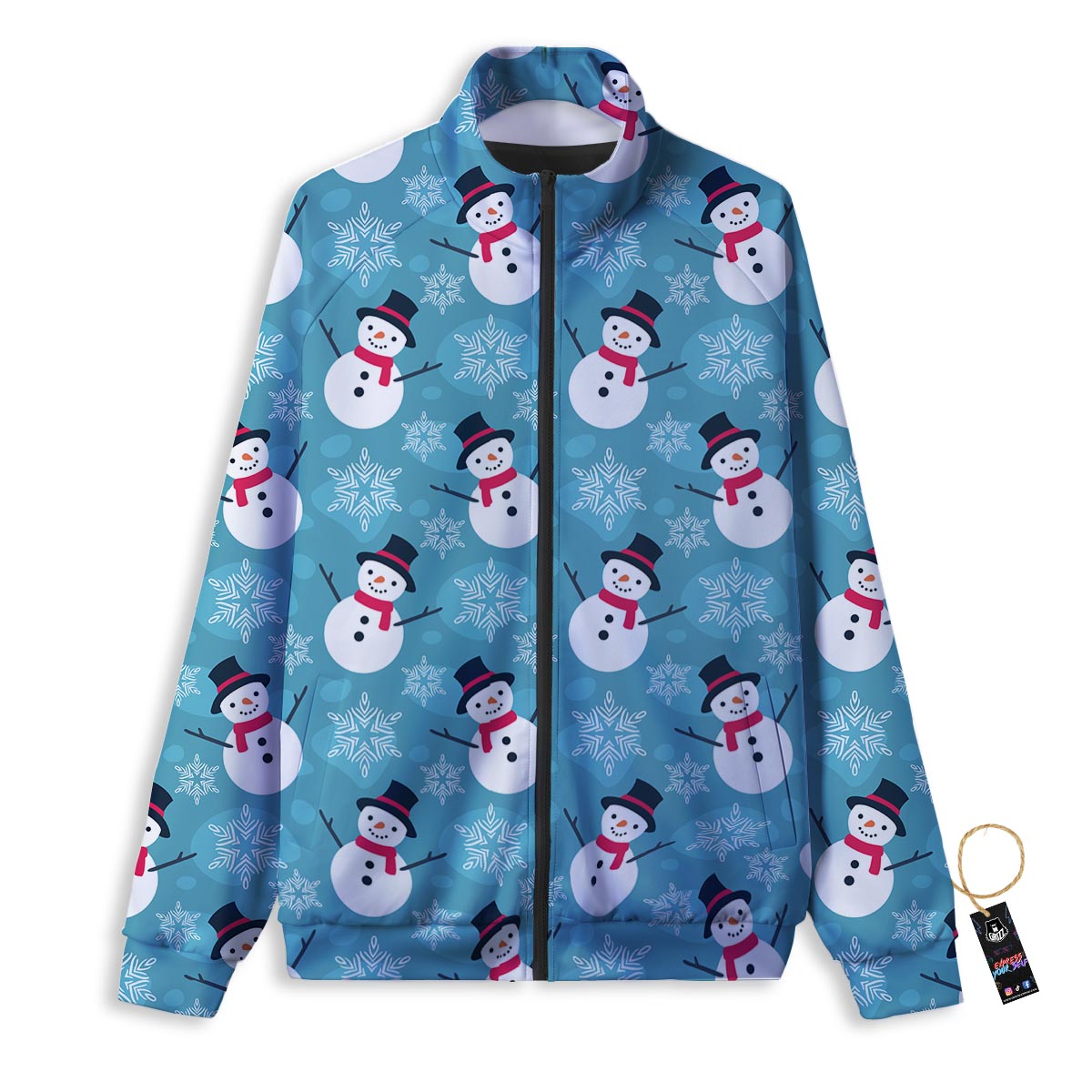 Snowman Teal Print Pattern Track Jacket-grizzshop