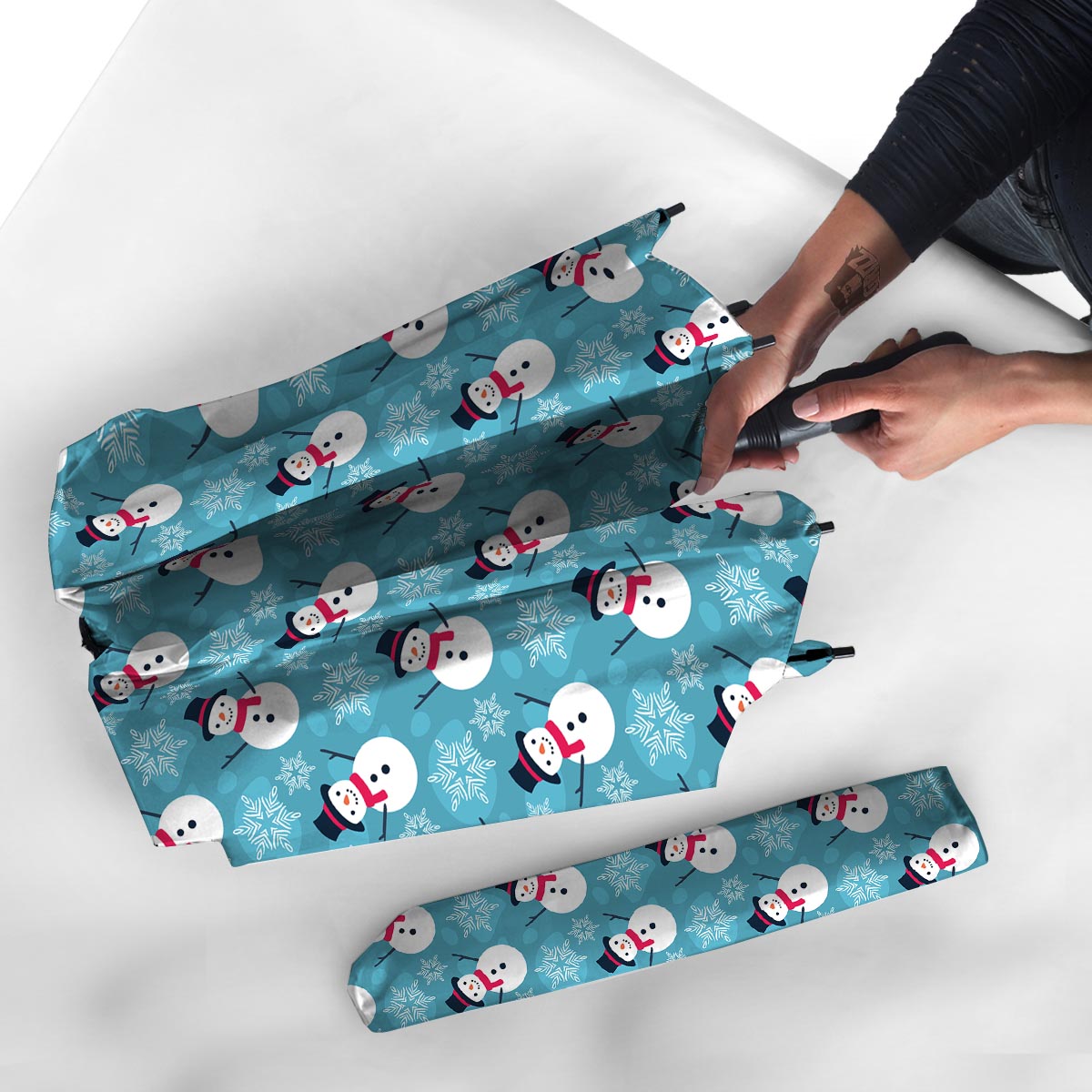 Snowman Teal Print Pattern Umbrella-grizzshop