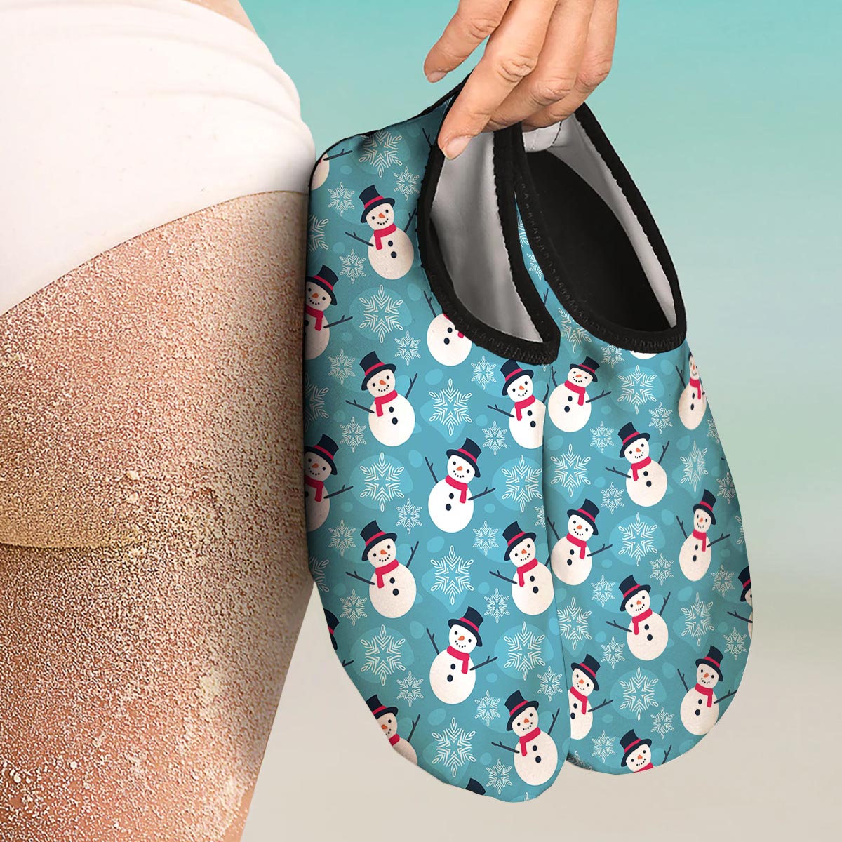 Snowman Teal Print Pattern Water Shoes-grizzshop