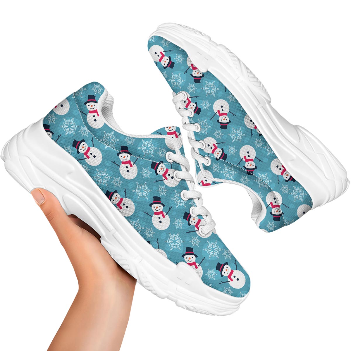 Snowman Teal Print Pattern White Chunky Shoes-grizzshop