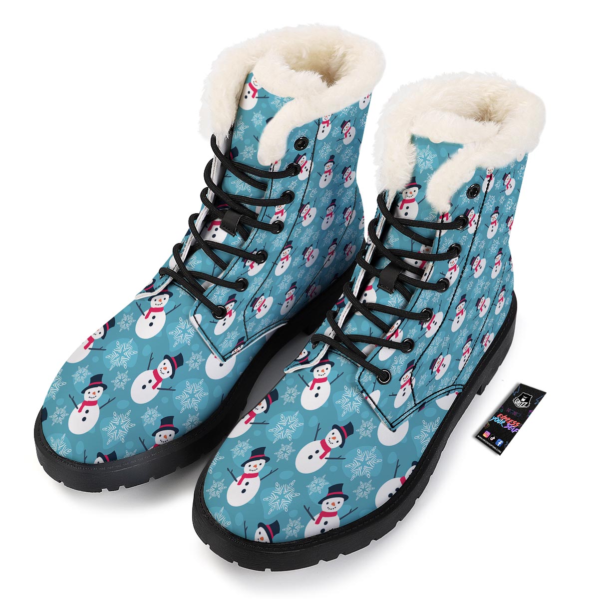 Snowman Teal Print Pattern Winter Boots-grizzshop