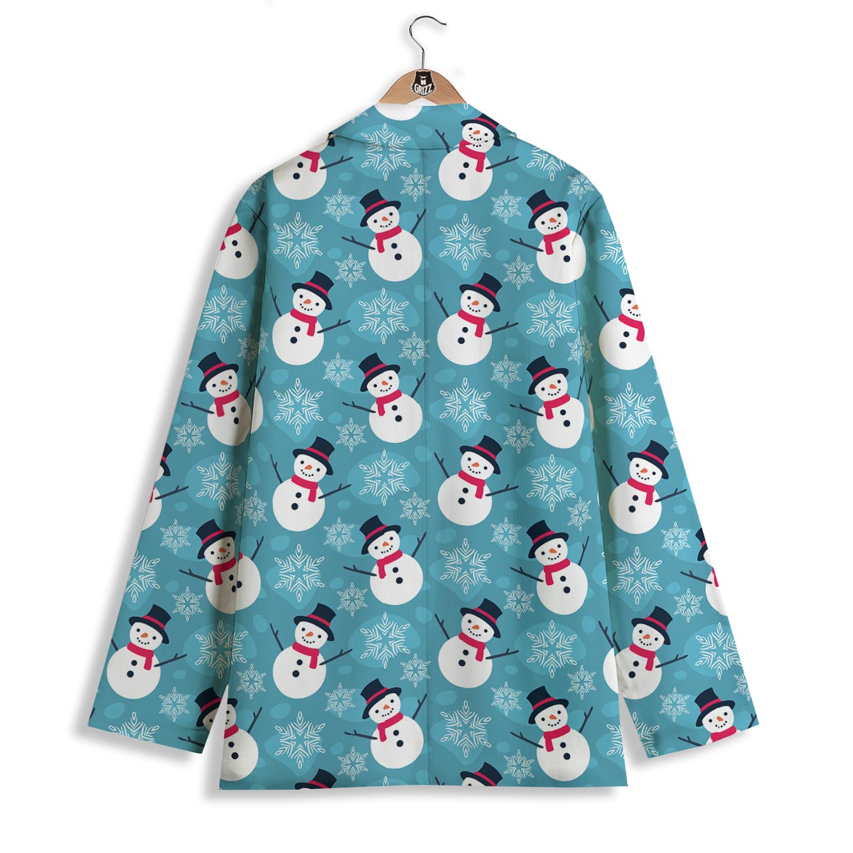 Snowman Teal Print Pattern Women's Blazer-grizzshop