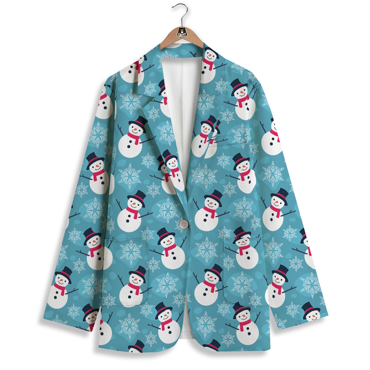Snowman Teal Print Pattern Women's Blazer-grizzshop