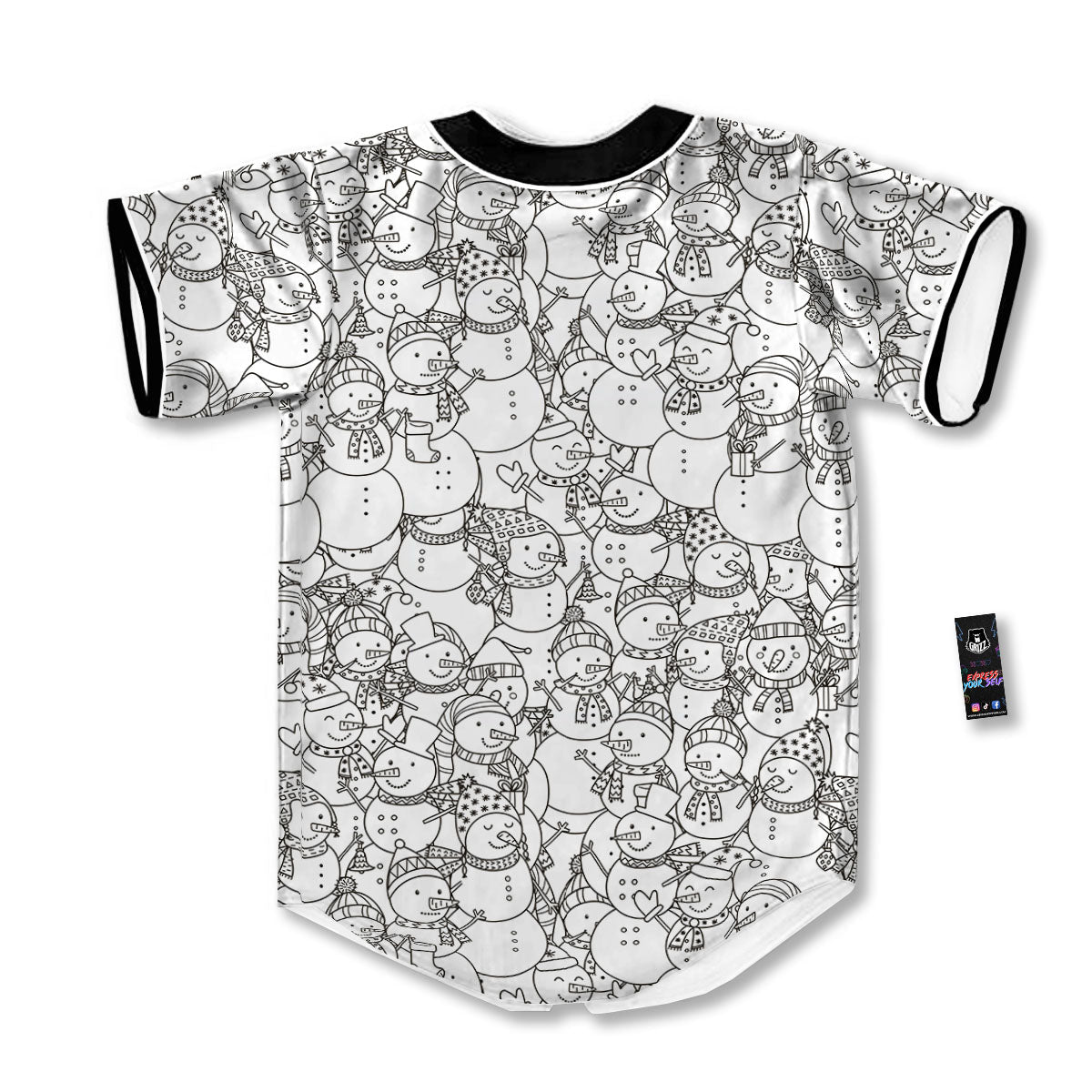 Snowman White And Black Print Pattern Baseball Jersey-grizzshop