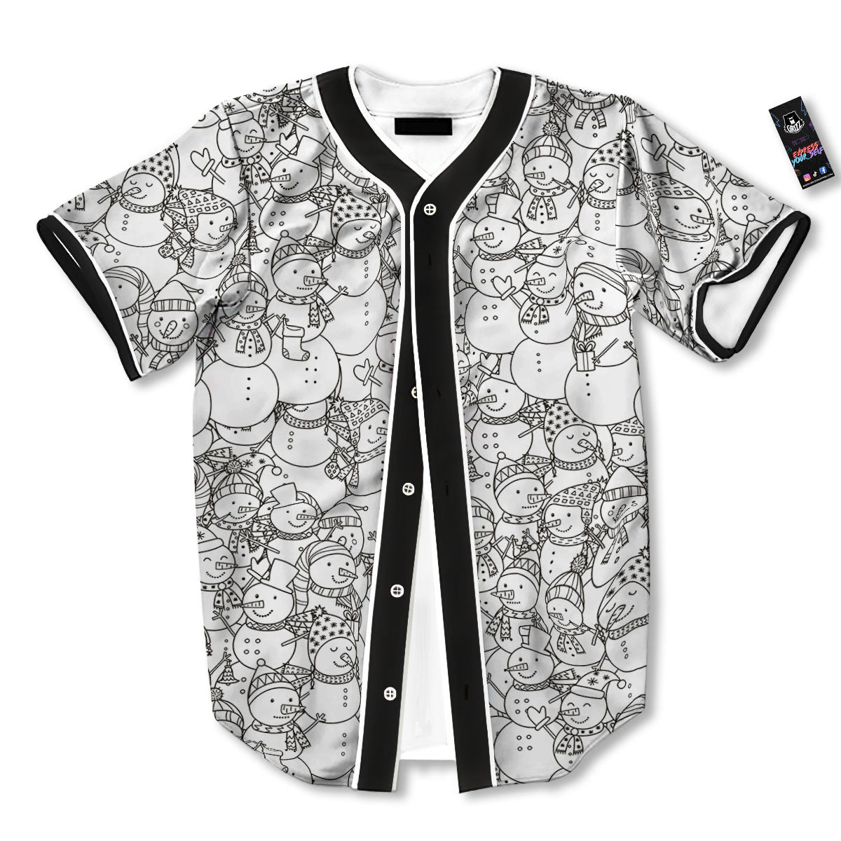 Snowman White And Black Print Pattern Baseball Jersey-grizzshop