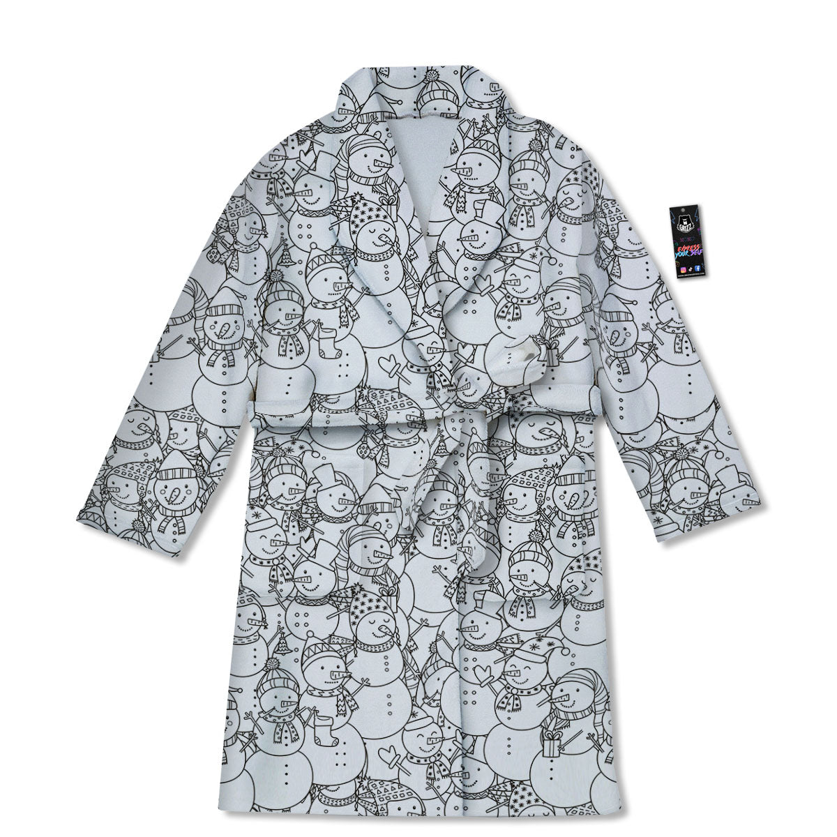 Snowman White And Black Print Pattern Bathrobe-grizzshop