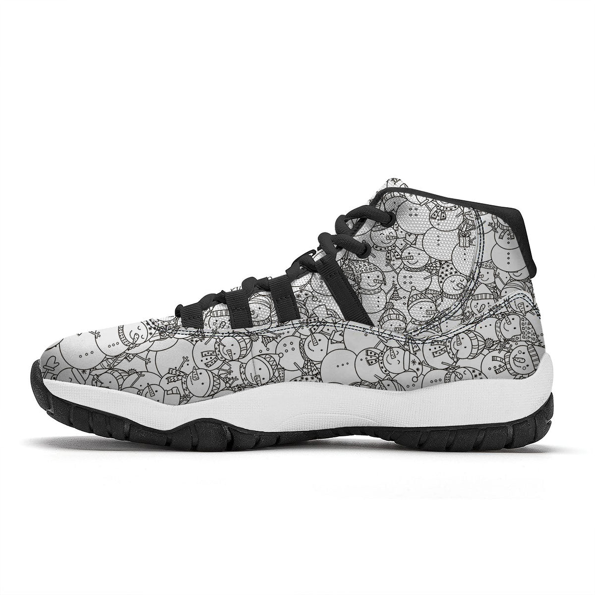 Snowman White And Black Print Pattern Black Bball Shoes-grizzshop