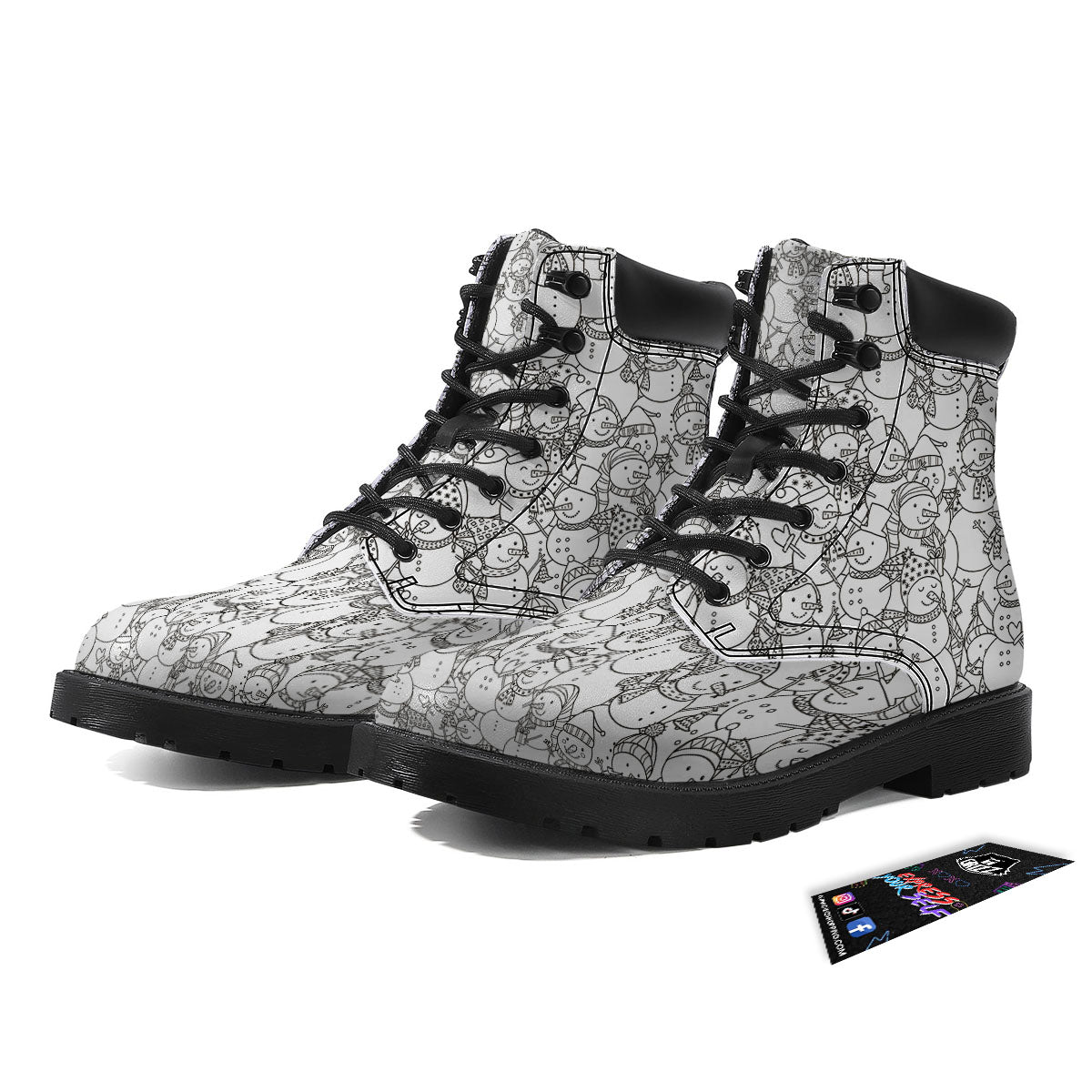 Snowman White And Black Print Pattern Boots-grizzshop