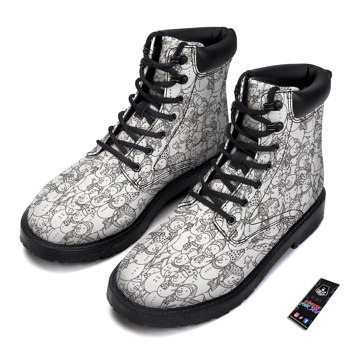 Snowman White And Black Print Pattern Boots-grizzshop