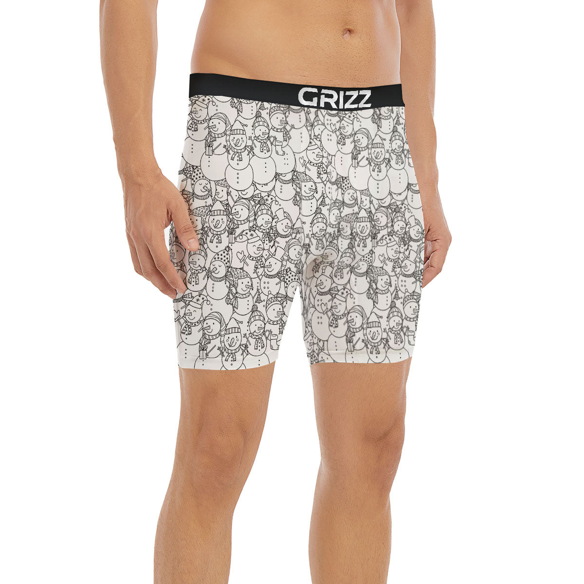 Snowman White And Black Print Pattern Boxer Briefs-grizzshop
