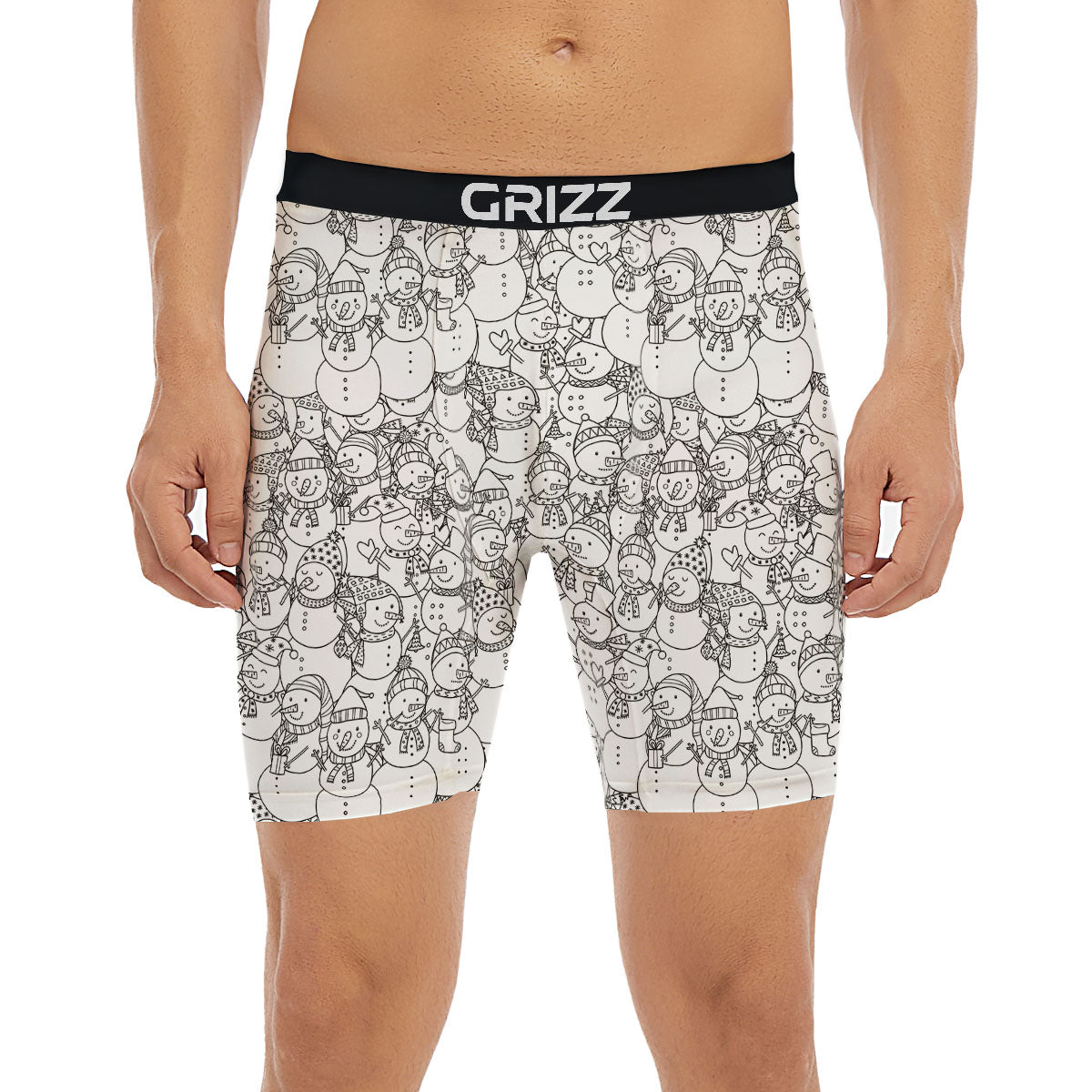 Snowman White And Black Print Pattern Boxer Briefs-grizzshop