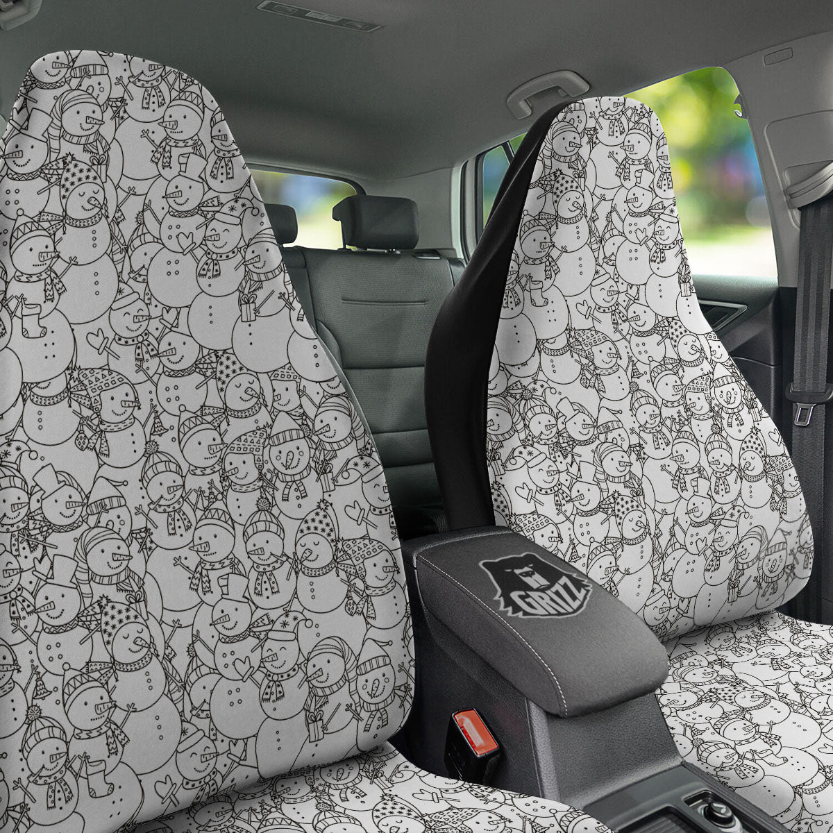 Snowman White And Black Print Pattern Car Seat Covers-grizzshop