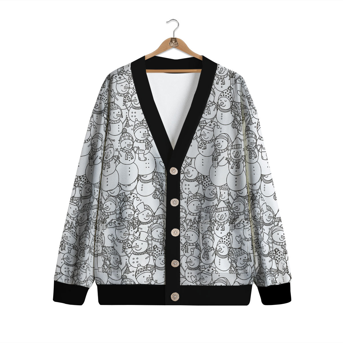 Snowman White And Black Print Pattern Cardigan-grizzshop
