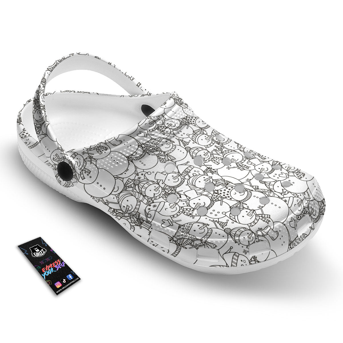 Snowman White And Black Print Pattern Clog-grizzshop