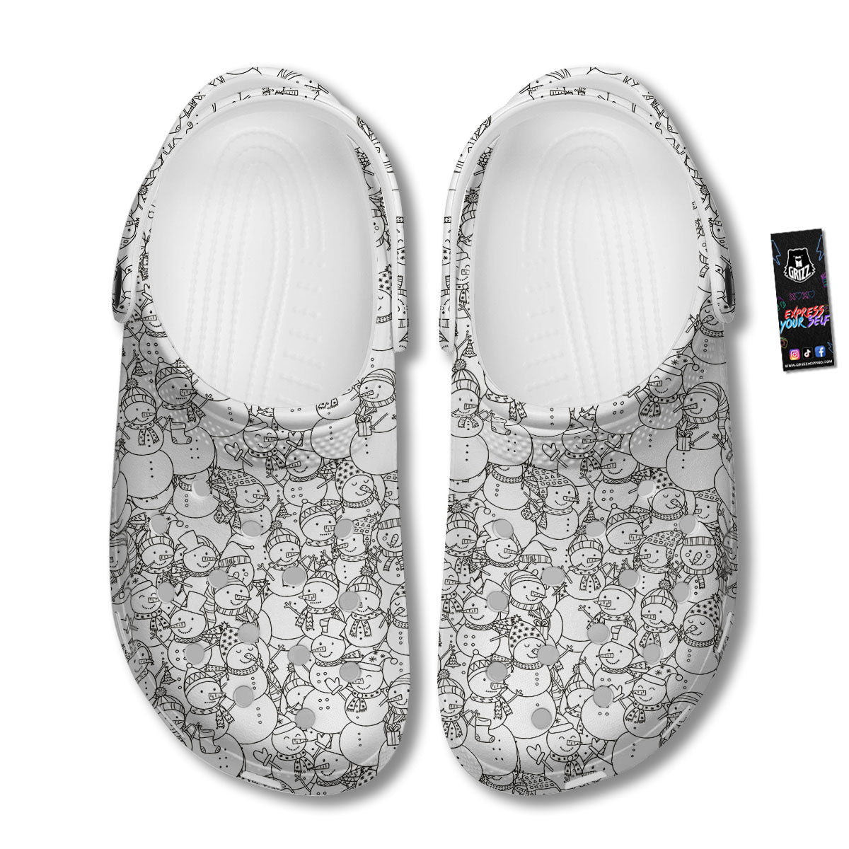 Snowman White And Black Print Pattern Clog-grizzshop