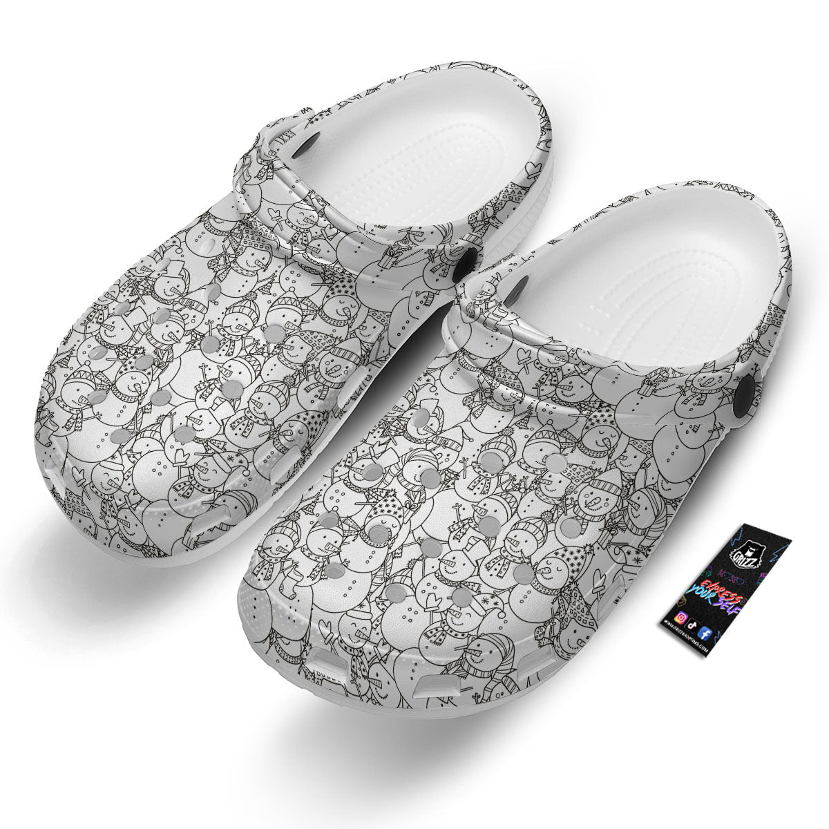 Snowman White And Black Print Pattern Clog-grizzshop