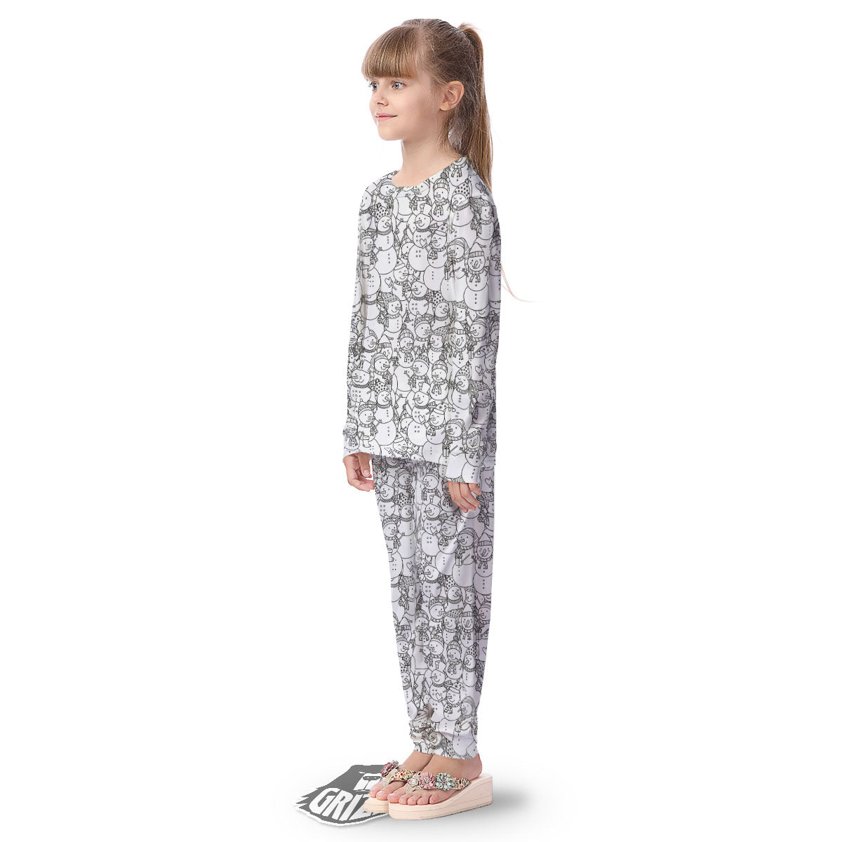 Snowman White And Black Print Pattern Kid's Pajamas-grizzshop
