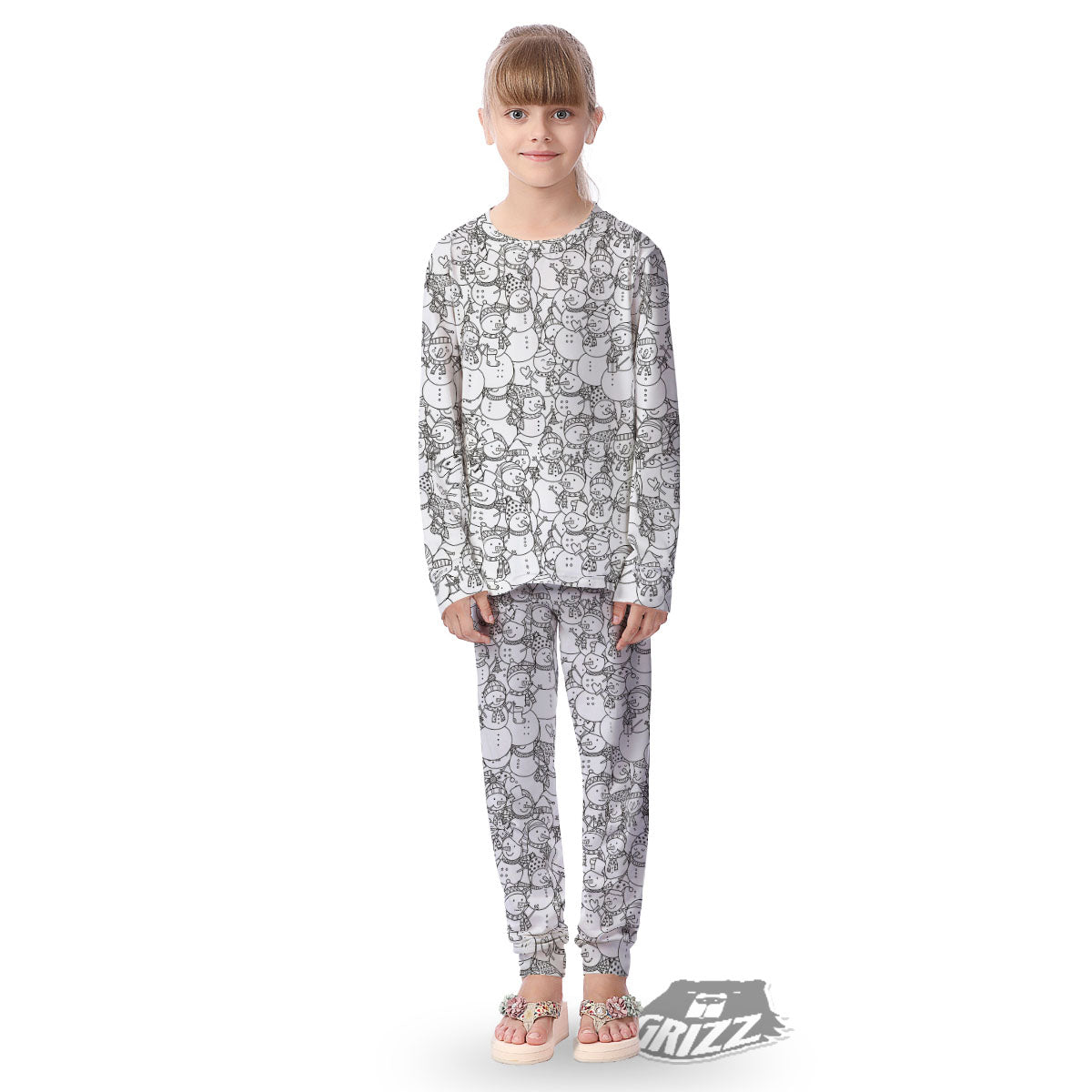 Snowman White And Black Print Pattern Kid's Pajamas-grizzshop