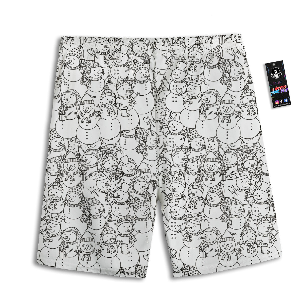 Snowman White And Black Print Pattern Men's Athletic Shorts