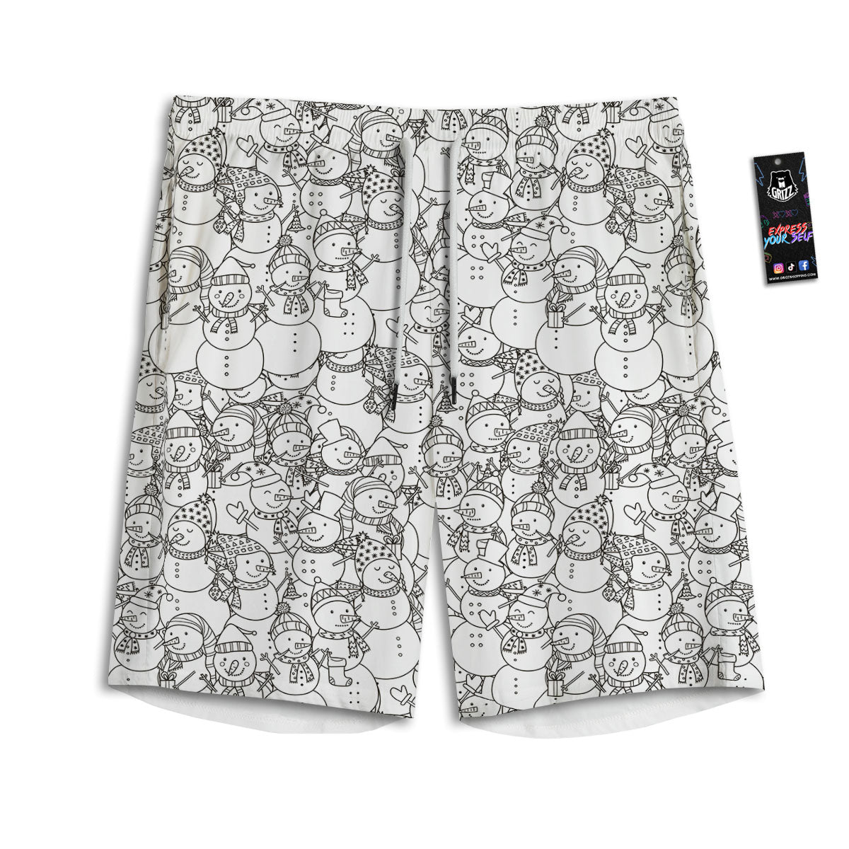 Snowman White And Black Print Pattern Men's Athletic Shorts