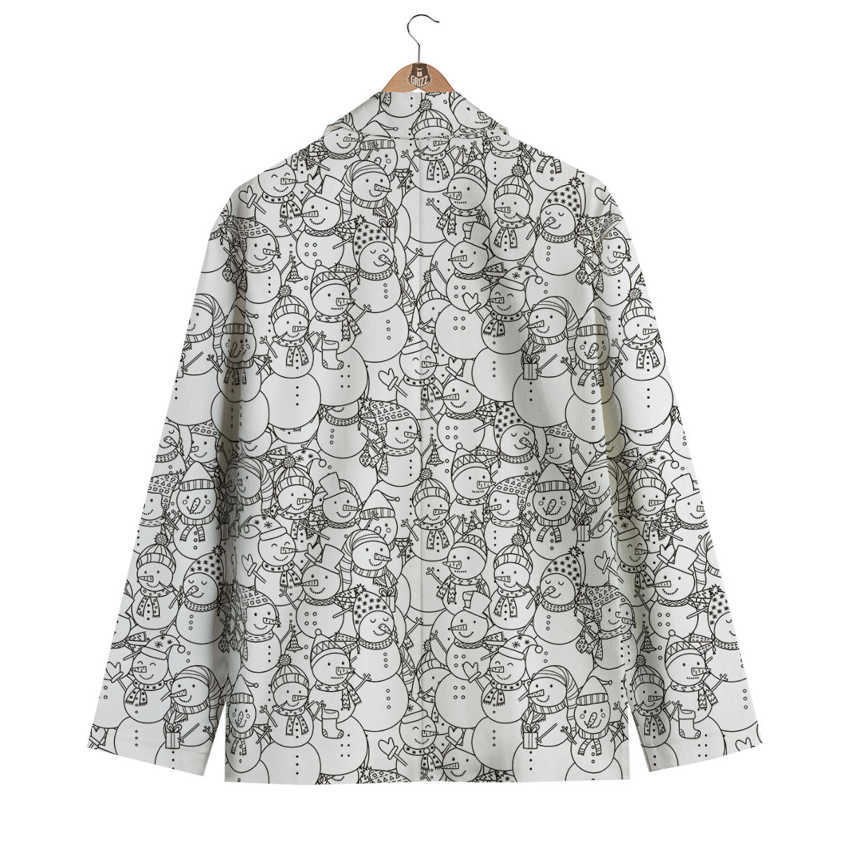 Snowman White And Black Print Pattern Men's Blazer-grizzshop