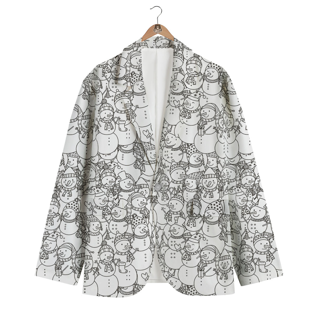 Snowman White And Black Print Pattern Men's Blazer-grizzshop