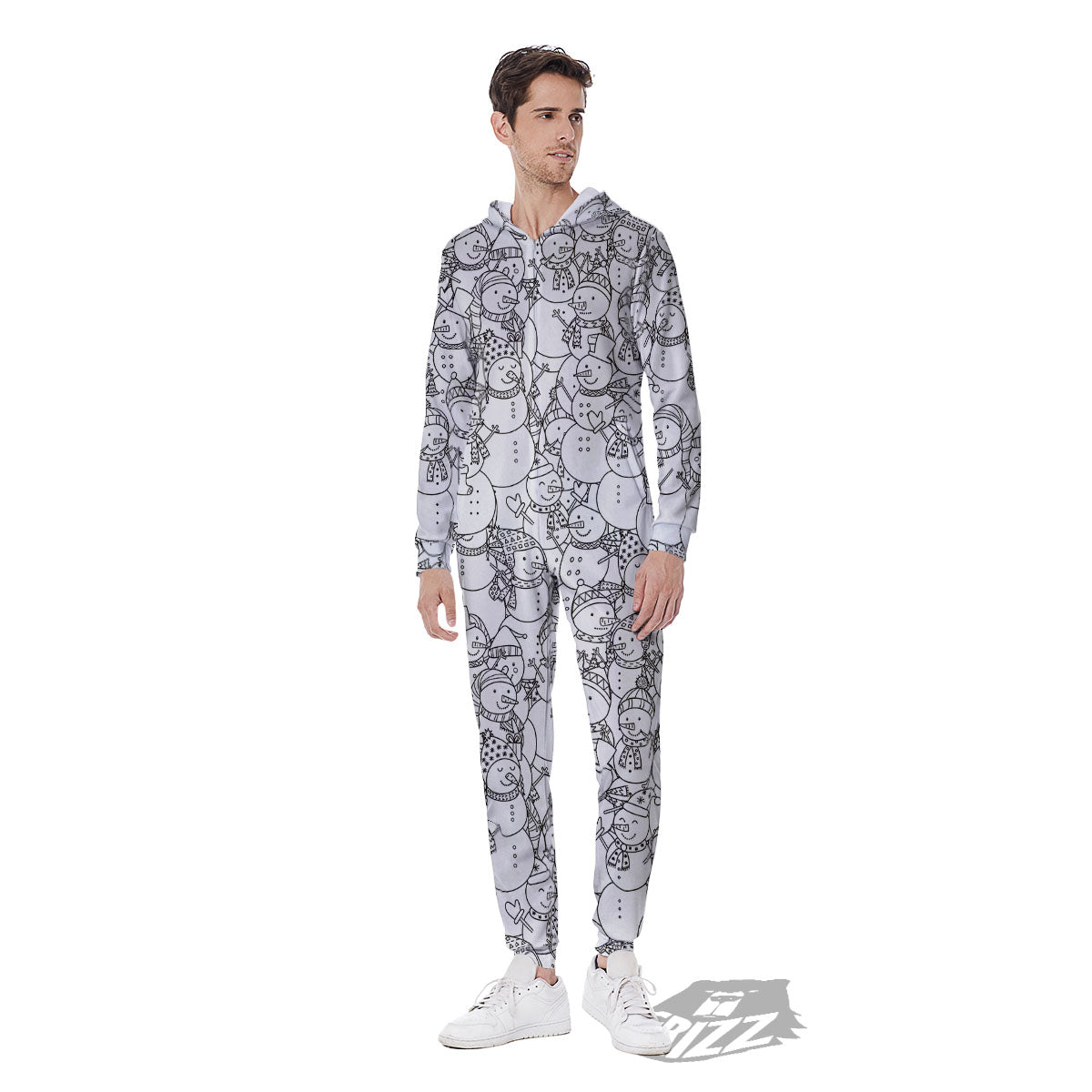 Snowman White And Black Print Pattern Men's Jumpsuit-grizzshop