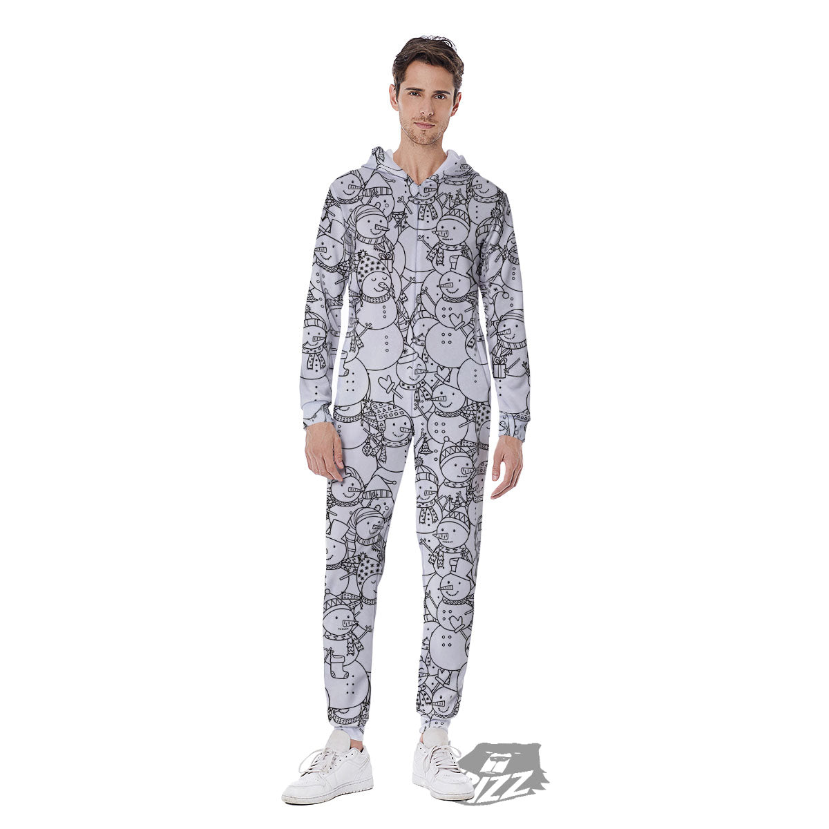Snowman White And Black Print Pattern Men's Jumpsuit-grizzshop